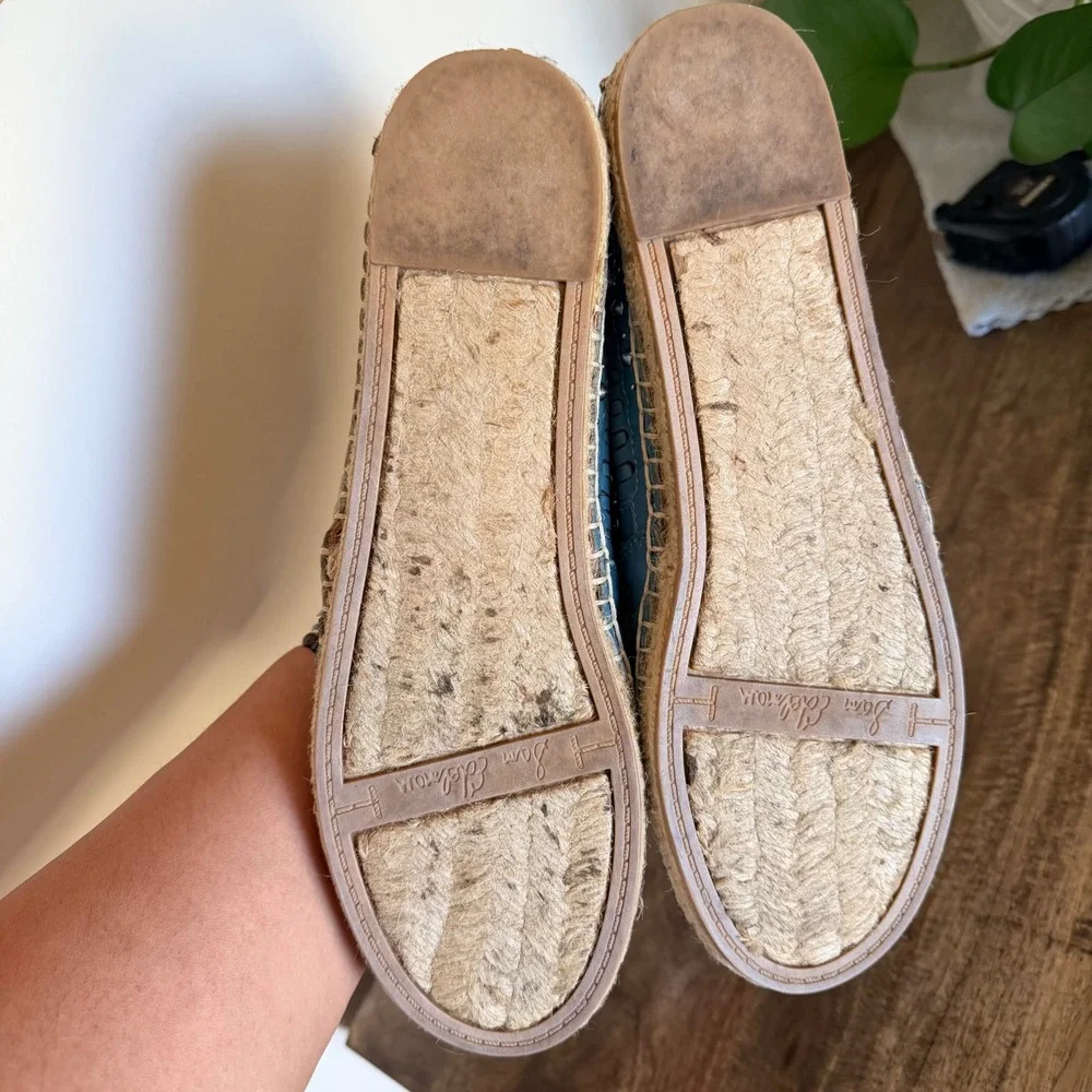 Sam Edelman Liam Espadrille Flats Womens 8 Blue Leather Studded Boho Slip On